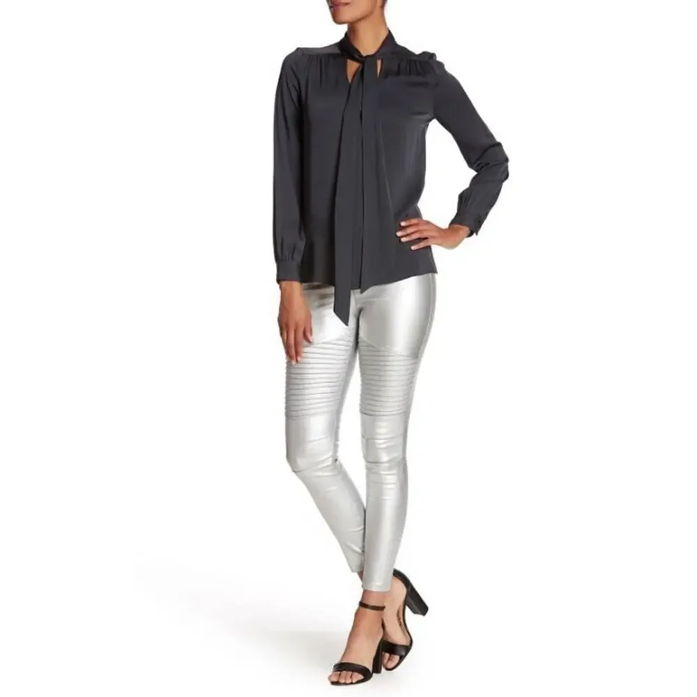 Oober Swank Women's Coated High‎ Waist Leggings in Silver XSmall MSRP $34.99